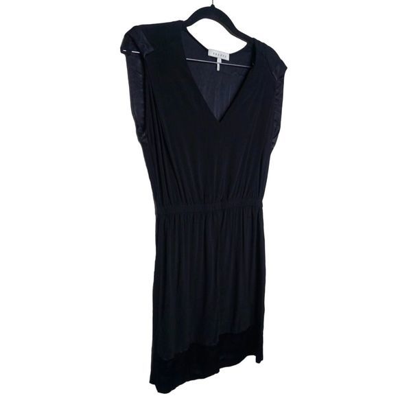 Sandro Women's Blouson Sz 1‎ US S Black Cap Sleeve Satin Edged Short Mini Dress - Picture 1 of 6